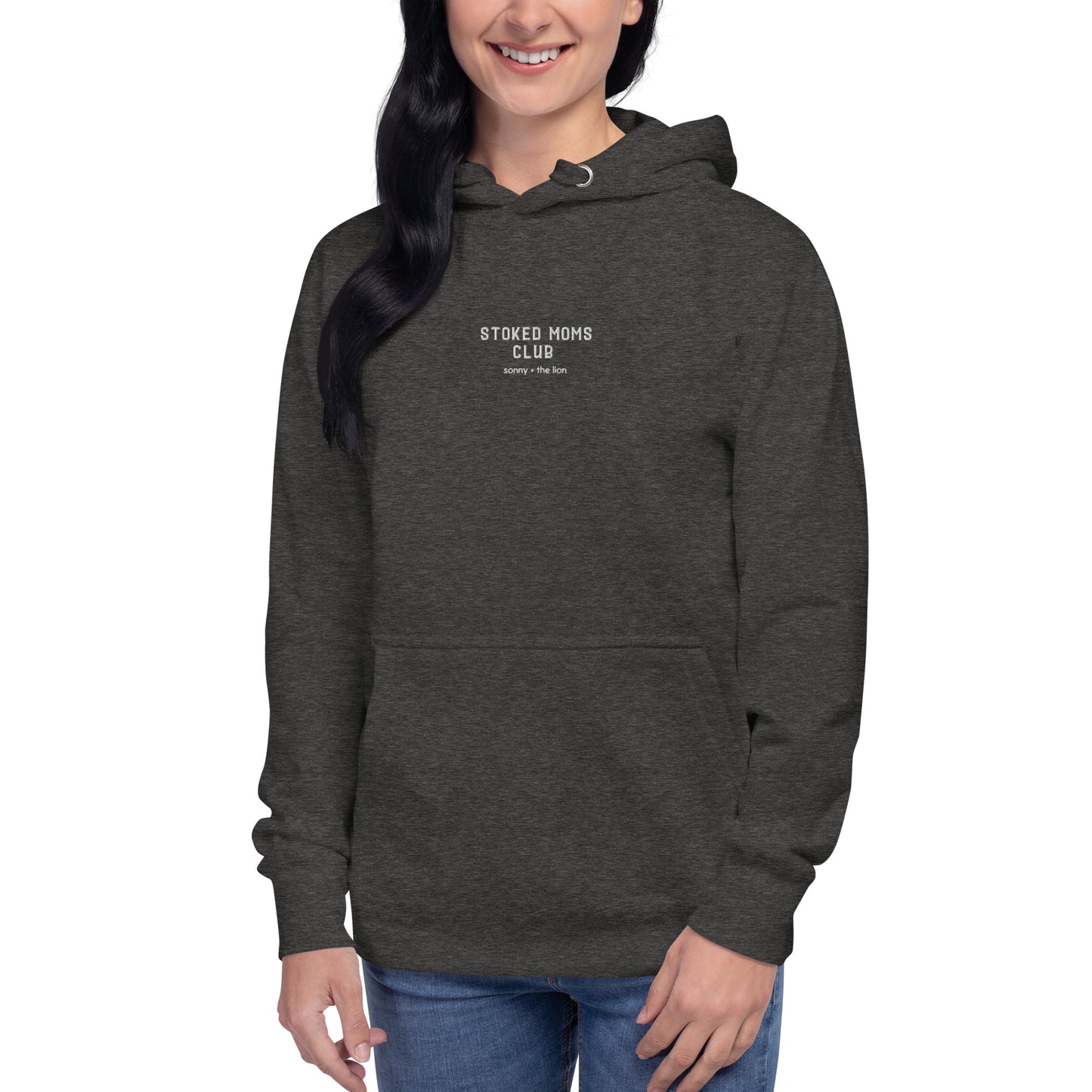 Stoked Moms Club Embroidered Hoodie - Charcoal/White