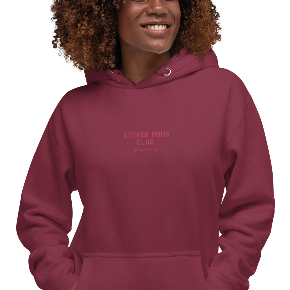 Stoked Moms Club Embroidered Hoodie - Magenta/Maroon