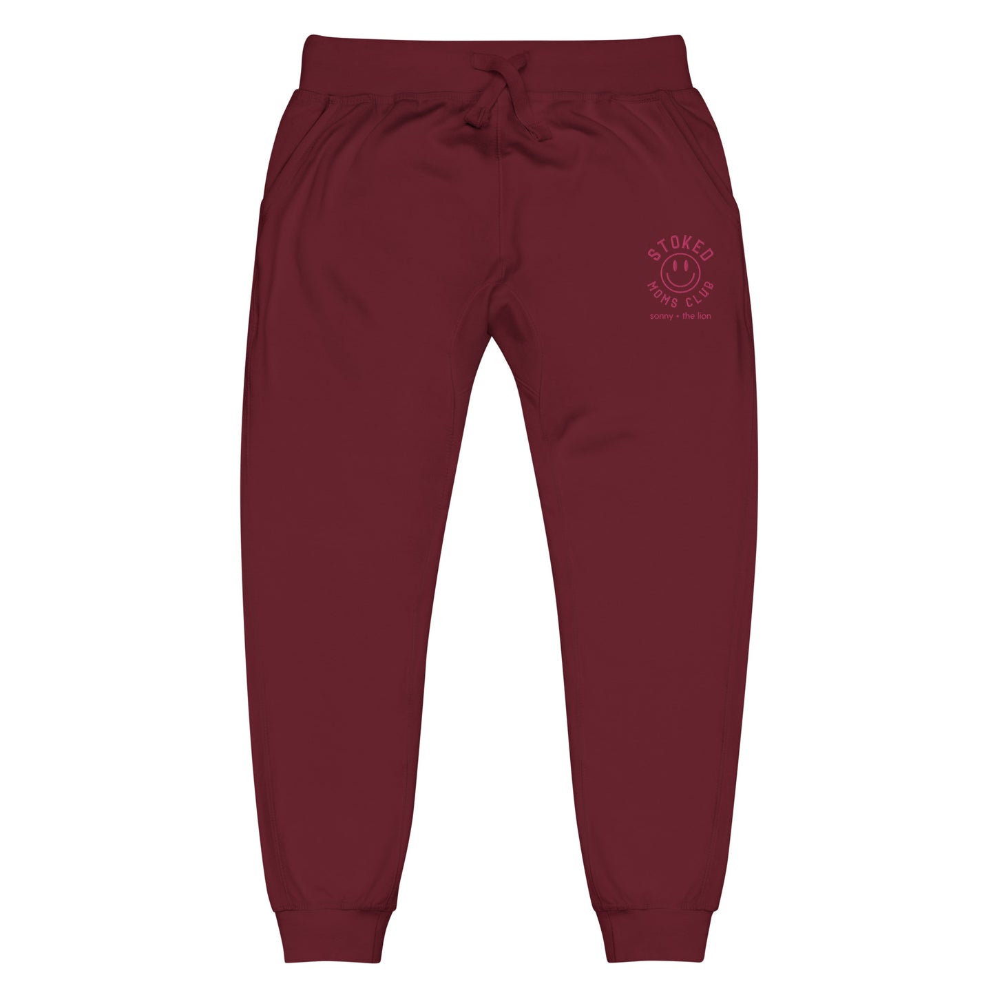 Stoked Moms Club Embroidered Joggers - Maroon/Magenta