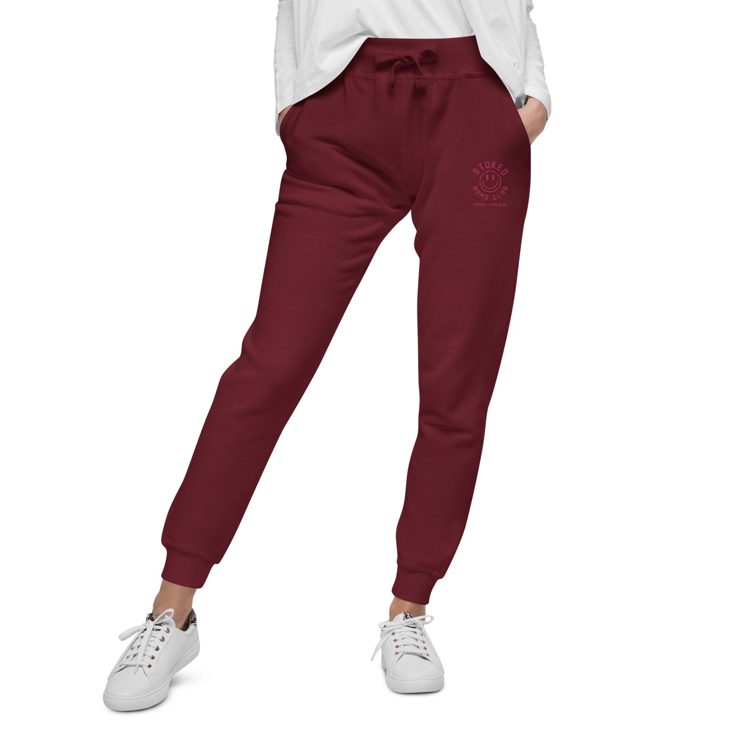 Stoked Moms Club Embroidered Joggers - Maroon/Magenta