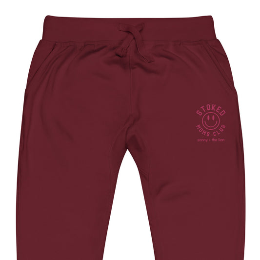 Stoked Moms Club Embroidered Joggers - Maroon/Magenta