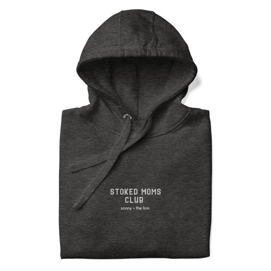 Stoked Moms Club Embroidered Hoodie - Charcoal/White