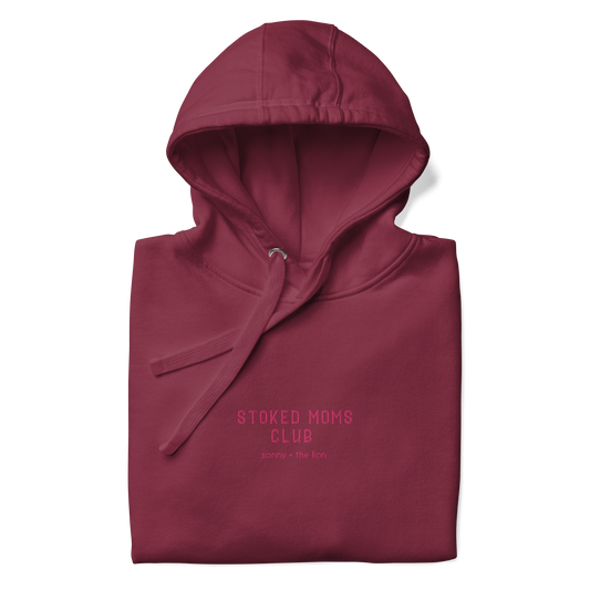 Stoked Moms Club Embroidered Hoodie - Magenta/Maroon