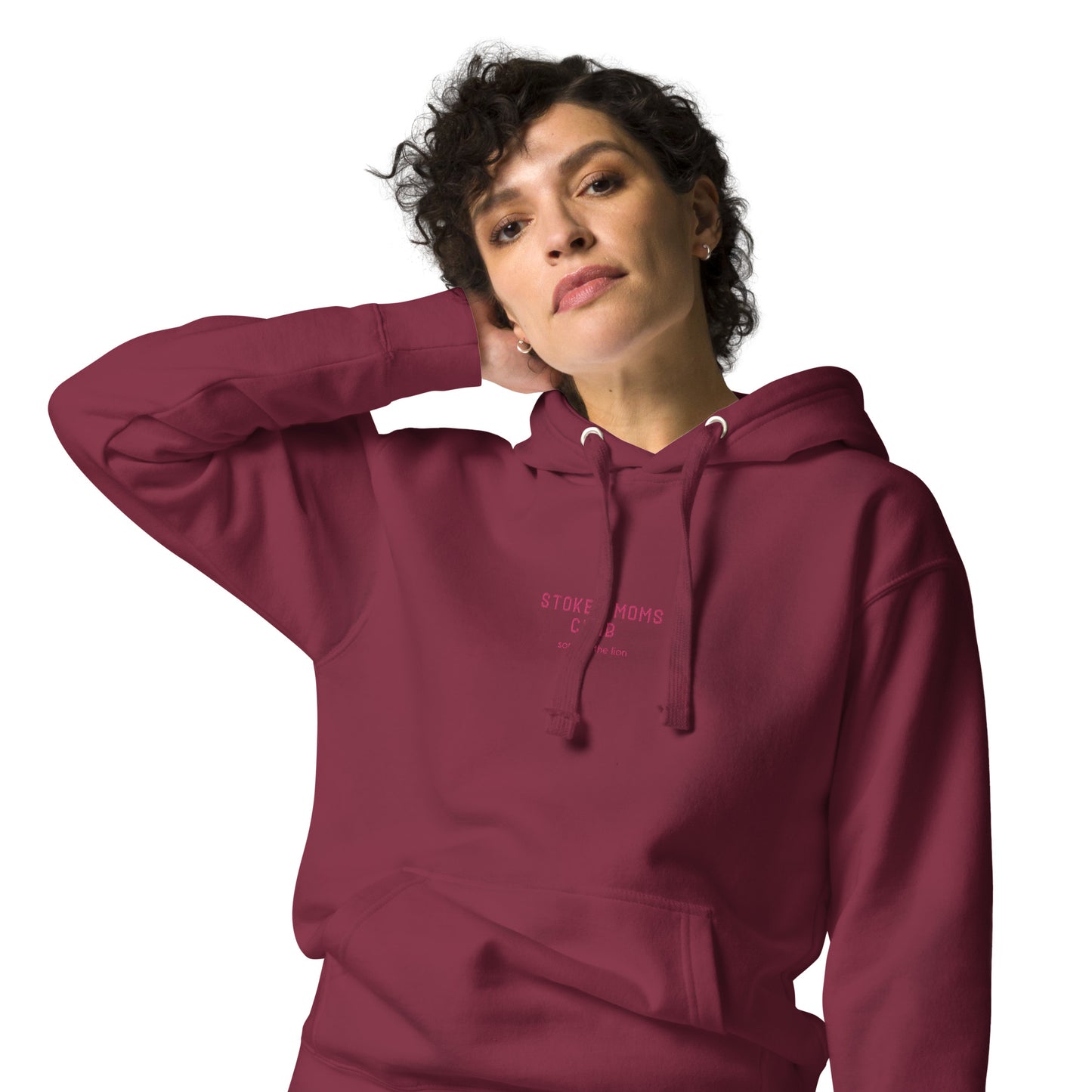 Stoked Moms Club Embroidered Hoodie - Magenta/Maroon